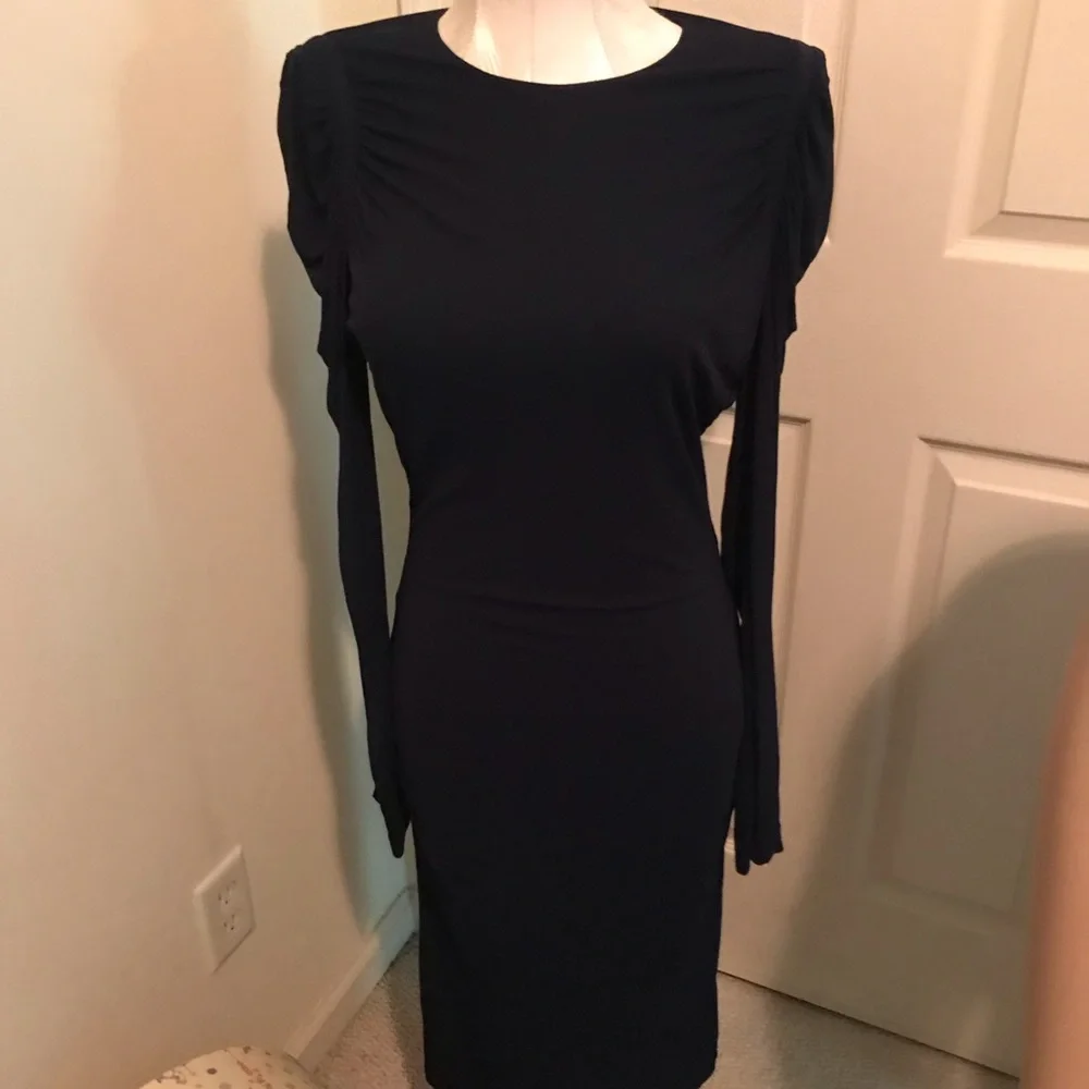 Alexander McQueen dress midi length navy ink color l/s size 44 $1390 - Picture 7 of 11